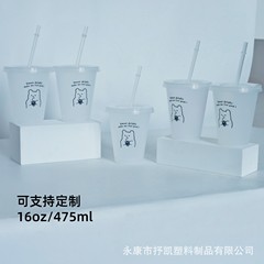 Amazonクロスボーダーホットスタイル漫画クマPP素材小容量475mlプラスチックストローカップは卸売でログを設定できます