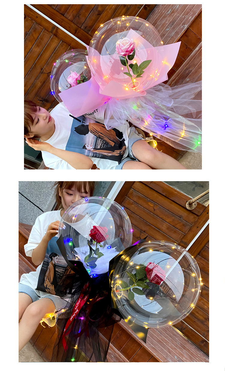 网红玫瑰花波波球发光透明带灯告白