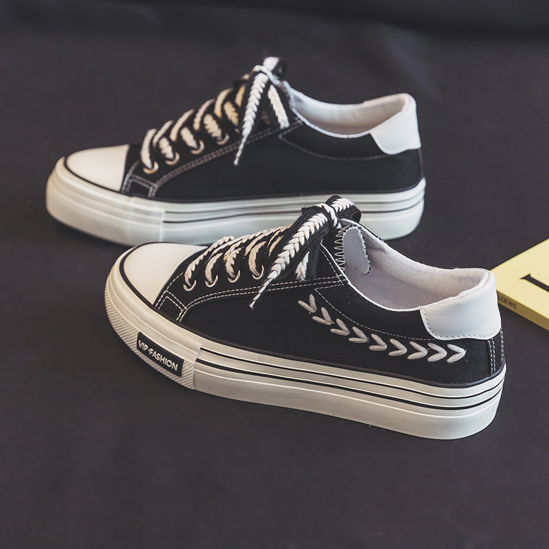 Spring Thick-Soled Heightening Canvas Shoes for Women Ins Retro Wheat Low-Top Shoes Preppy Style Cloth Shoes Sneakers Hd-102