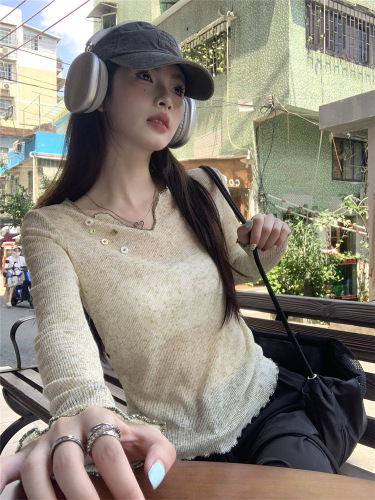 Women's Long Sleeve T-Shirt Autumn/Winter New Design Transparent Sun Protection Cover-Up Shirt Slimming Fashion Sister Style Top for Outwear