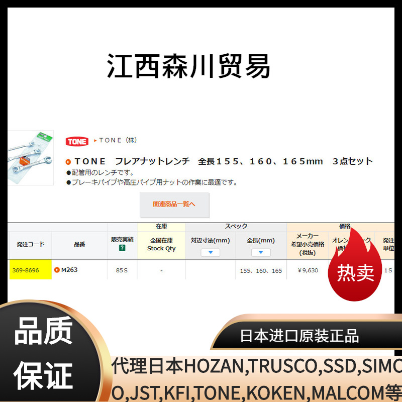 日本TONE前田 M263 油管用梅花扳手套装 公制 手动工具 3件套