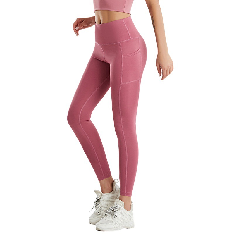 Amazon tamaño europeo pantalones de yoga transfronterizos bolsillo lateral de las mujeres melocotón cintura alta Levantamiento de cadera medias de fitness europeas y americanas
