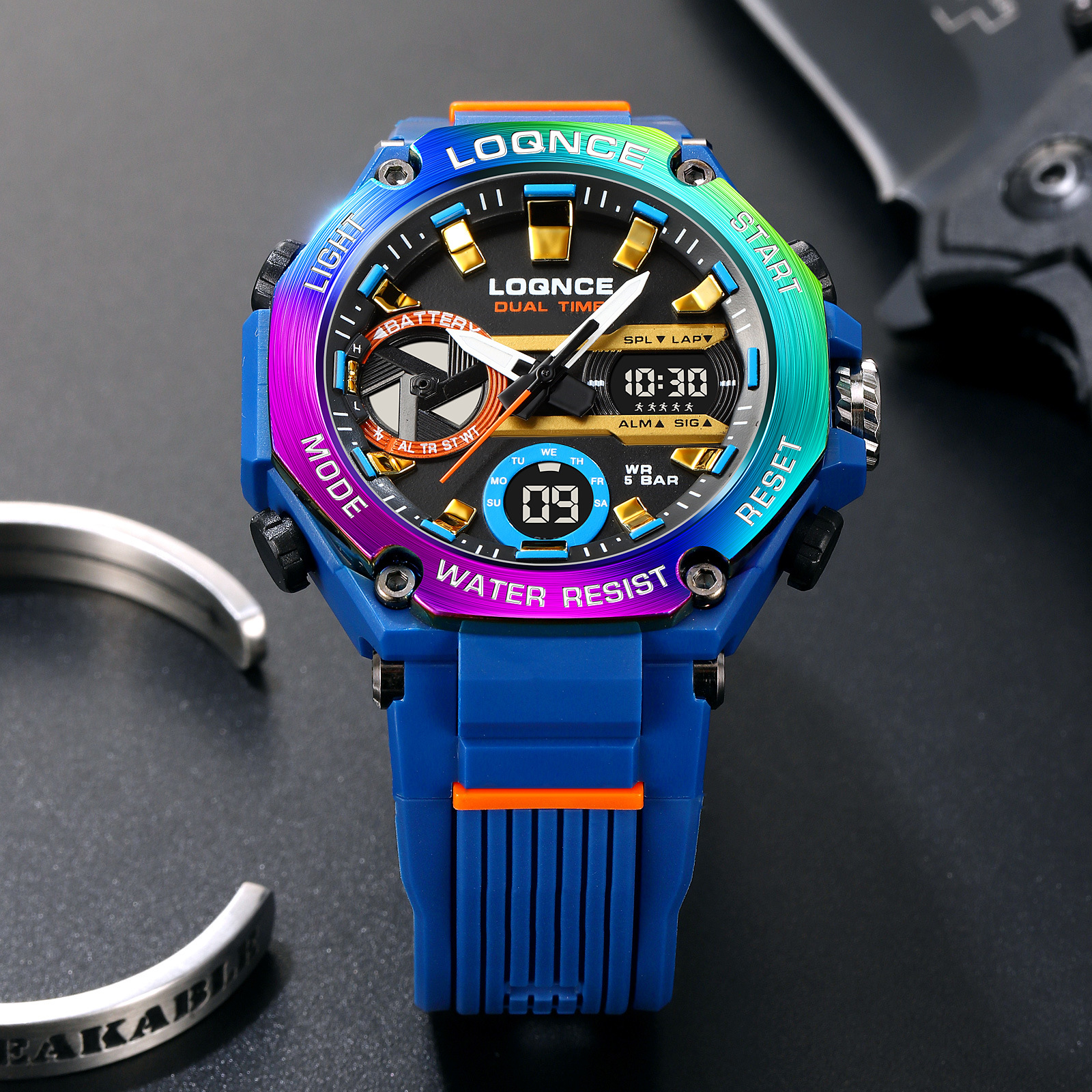 LOQNCE deportes colorido luminoso reloj electrónico impermeable reloj de estudiante multifuncional fresco octogonal Shell Cross-Border Watch