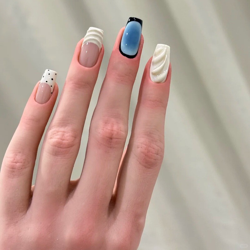 Handmade Wearable Nails with a Sweet and Cool Niche Personality, Dark Hand-Painted Smudged Manicure, Elegant Water Ripple Manicure Stickers Handmade Wearable Nails with a Sweet and Cool Niche Personality, Dark Hand-Painted Smudged Manicure, Elegant Water Ripple Manicure Stickers