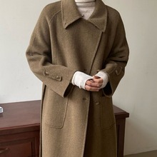 高端加厚腰带款双面羊绒大衣长款立领大口袋美拉德系羊毛大衣外套