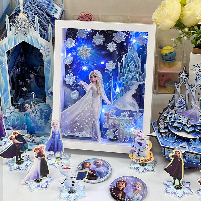 Princess Elsa Paper Art 3D Puzzle Frozen Handmade DIY Toy Children's Birthday Gift with Photo Frame and Light Princess Elsa Paper Art 3D Puzzle Frozen Handmade DIY Toy Children's Birthday Gift with Photo Frame and Light