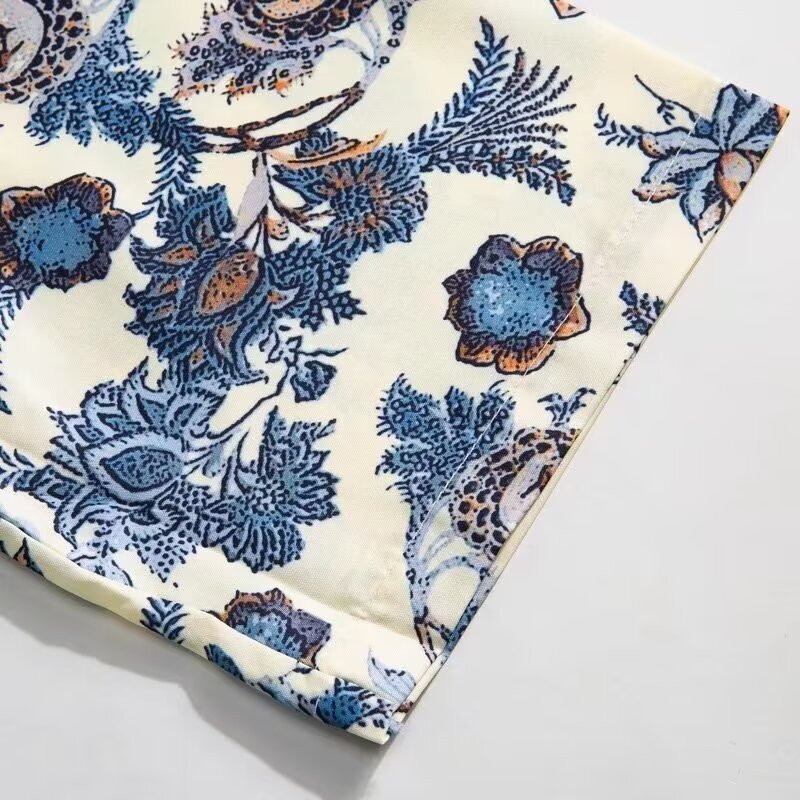 Retro American Hawaiian Thin Cuban Collar Floral Shirt Men's Short-Sleeved Summer Hong Kong Style Handsome Loose Shirt Ready for Sale