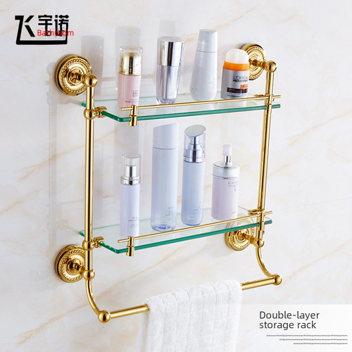 Full Copper Golden Towel Rack Set European Style Bathroom Bath Towel Shelf Bathroom Hardware Bathroom Accessories Set