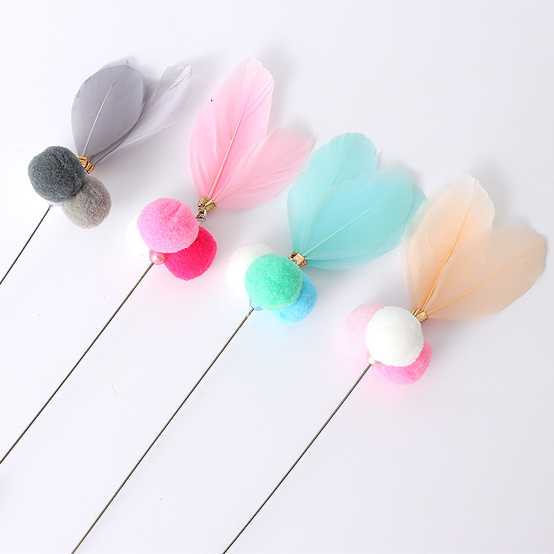 En stock nuevo tres-Bola de Tres Plumas corto divertido gato palo gato auto-Hi suministros de juguete para mascotas al por mayor casa de crianza de mascotas