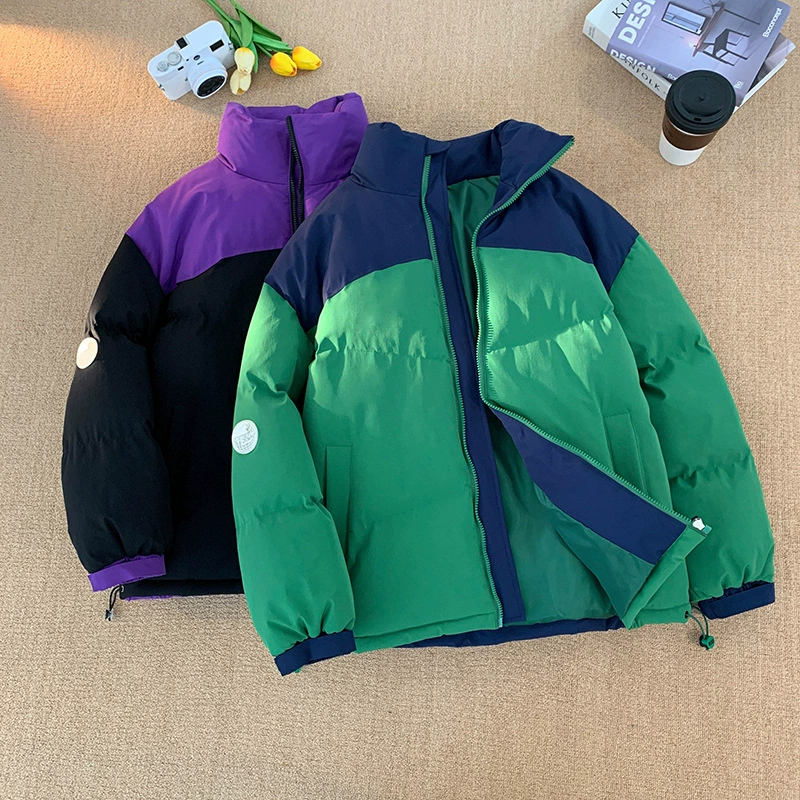 Контрастное цветное модное пальто с хлопковой подкладкой, мужское и женское модное Брендовое пальто с хлопковой подкладкой, утолщенное пальто с хлопковой подкладкой, хлебное пальто, сшитое пара, воротник-стойка, хлопок