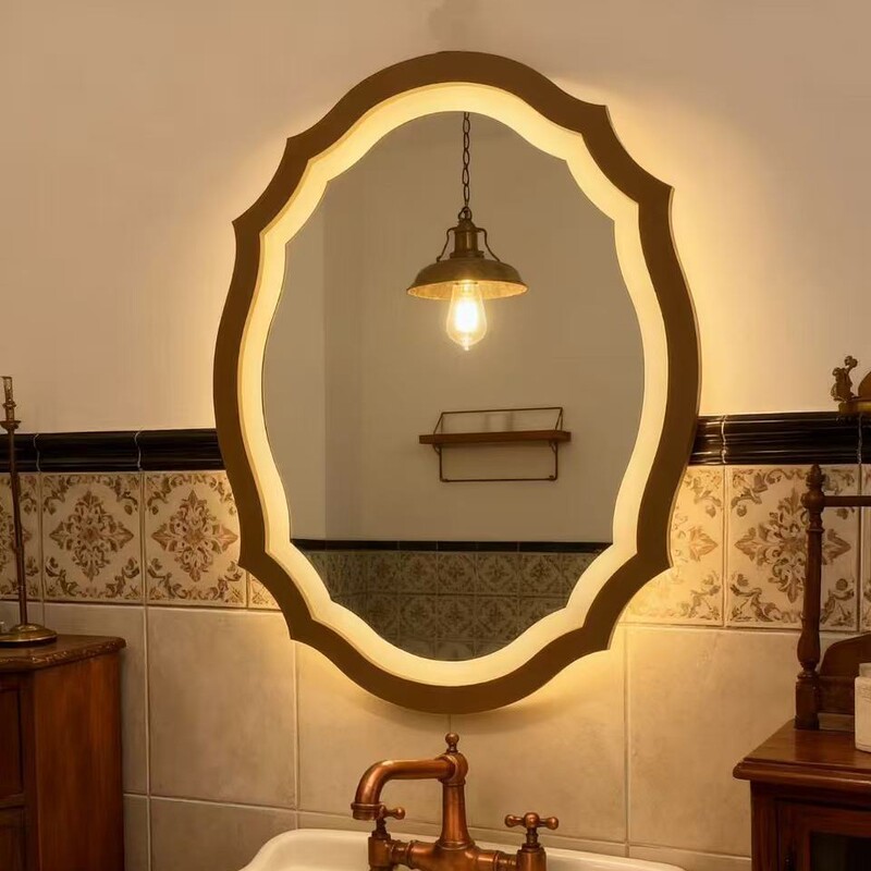 French-Style Oval Bathroom Mirror, Vintage Hotel and Guesthouse Light Luxury Wall-Mounted Smart Bathroom Mirror, Led Bathroom Mirror French-Style Oval Bathroom Mirror, Vintage Hotel and Guesthouse Light Luxury Wall-Mounted Smart Bathroom Mirror, Led Bathroom Mirror