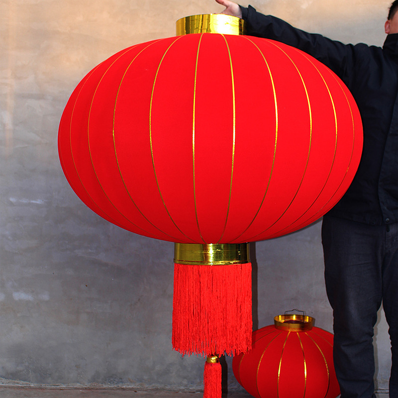New Year and Spring Festival Flocked Cloth Red Lanterns Large Lanterns Hanging on the Door Festive Large Outdoor Quality Preferred
