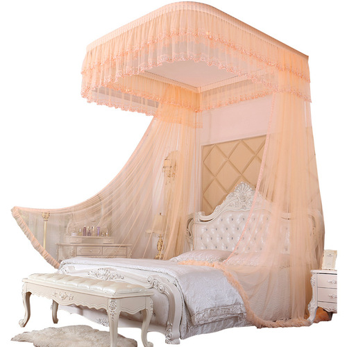 Ceiling pull rope curtain rail mosquito net thickened encrypted U-shaped princess style wedding 1.8 bed 1.5 double 2 meters home