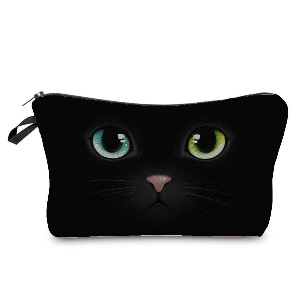 Square Shape New Black Cat Printed Travel Simple Wash Bag Women's Cosmetic Bag Travel Portable Zipper Storage Bag Printable