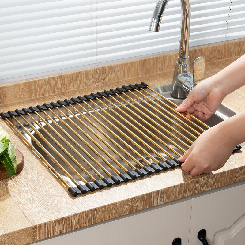 Rack de drenaje de acero inoxidable Rack de filtro de agua lavavajillas plegable Rack de platos Rack de drenaje retráctil práctico para lavar verduras