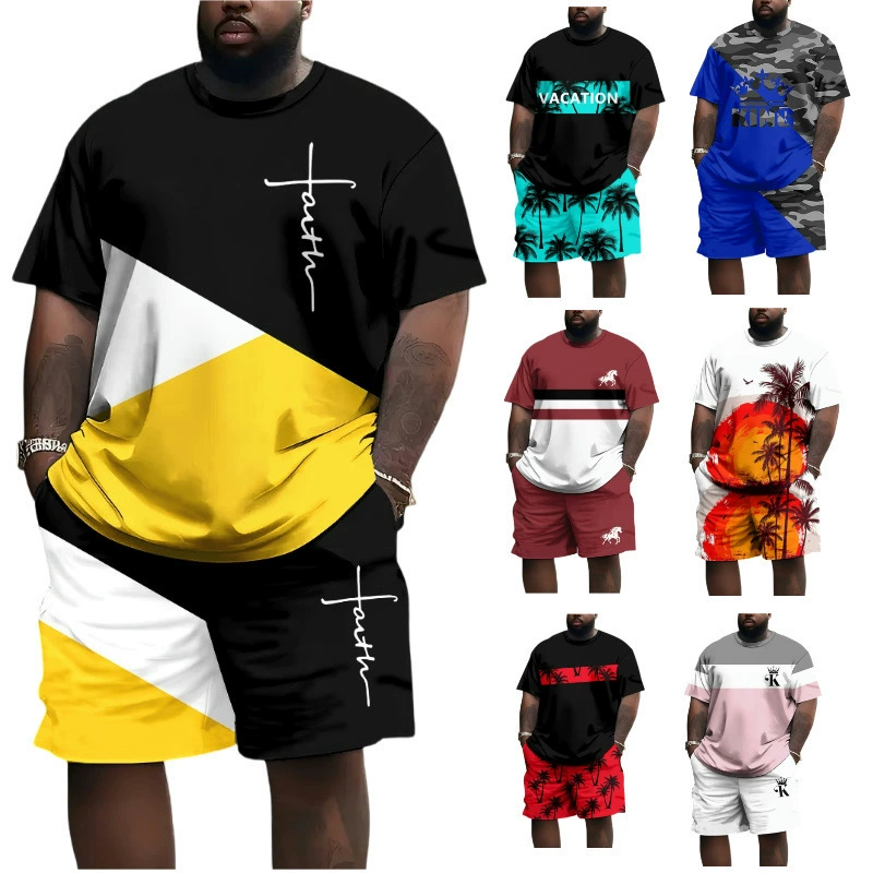 Amazon трансграничная европейская и американская модная футболка, шорты, костюм с 3D цифровой печатью, свободный повседневный костюм в стиле хип-хоп