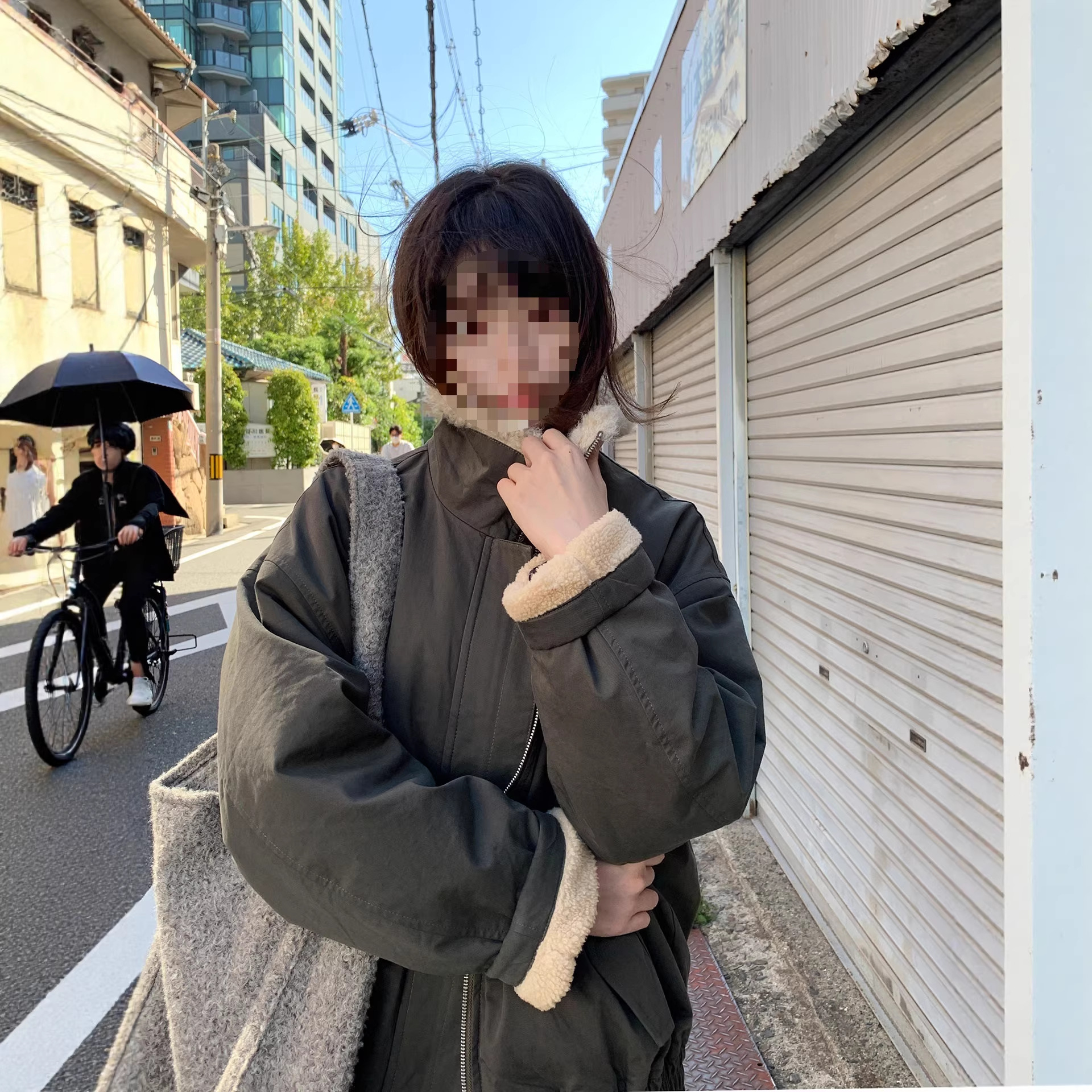 保暖上衣毛毛加厚自制绒绒外套女内里翻领奶兔星球秋冬立领重工