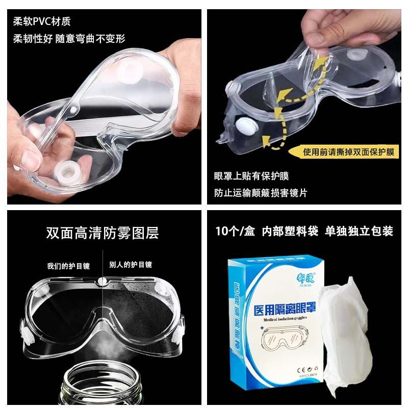 Changxi 医療用ゴーグル HD 保護隔離アイマスク個別包装防曇飛沫防止ヘッドマウント保護アイマスク|undefined
