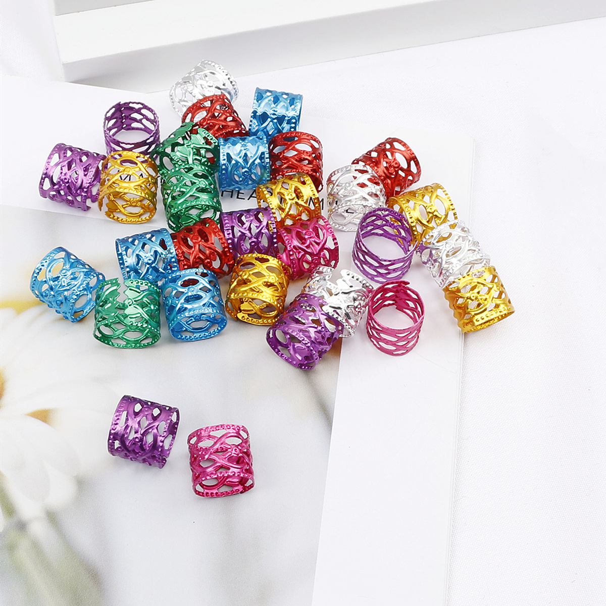 Accesorios de la joyería de la peluca trenza sucia Africana decorativo extensión del pelo anillo de la extensión del pelo hebilla de metal hueco flor tubo patrón tocado anillo de pelo