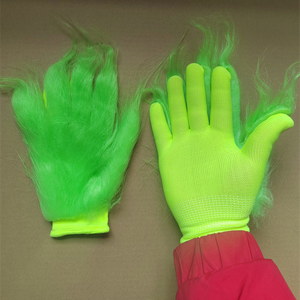 Grinch Handschuesch gréng Grinch Stola Chrëschtdag Halloween Party Elf gréng Hoereg Monster Kappbedeckung Mask_voghion.com