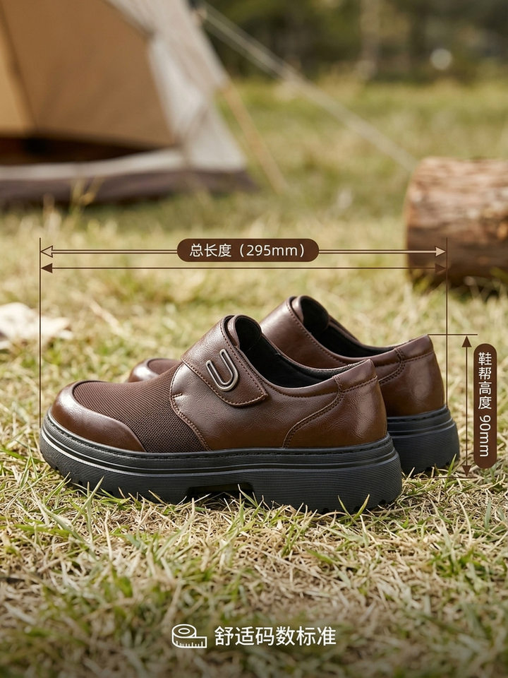 Giày lười nam da thật phối lưới thoáng khí, đế dày 3 cm chống trượt, gót thấp — Màu cà phê, màu đen chi tiết 9