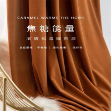 焦糖色轻奢复古牛油果绿客厅卧室纯色遮光天鹅丝绒布窗帘无倒顺毛