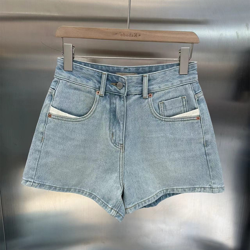 Same Style Kabodo71303 Light-Colored Denim Shorts for Women 2023 Summer Korean Version High-Waisted Patchwork Color-Blocking Wide-Leg Hot Pants