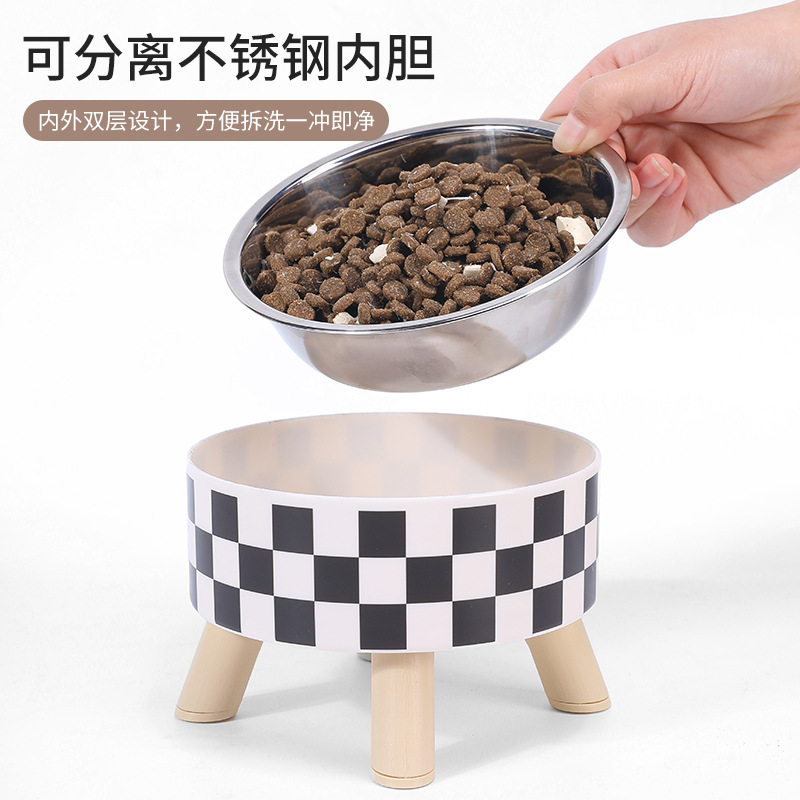 Tazón para gatos transfronterizo Tazón para mascotas de cuatro patas anti-volcado Tazón para perros de acero inoxidable Tazón de agua separada Alimentador para mascotas al por mayor