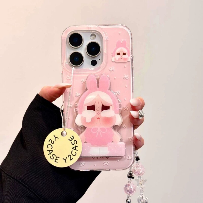 Cartoon Cute Crying Baby Flip Mirror Holder Suitable for Apple 16Pro Mobile Phone Case Iphone15 New 17Pro