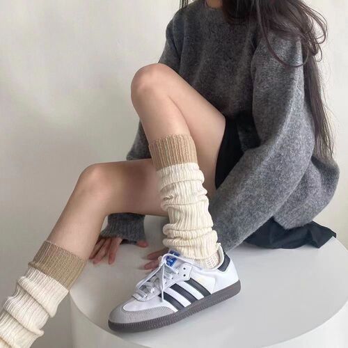 Knitted socks autumn and winter gray wool color-blocked socks leg covers simple and versatile warm socks covers calf socks leg covers for women