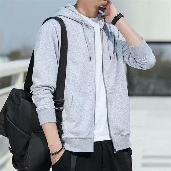 American Style Sweater Jacket Men's Autumn and Winter Sports Hooded Cardigan Jacket Loose fleece-lined Thickened Cheap Work Clothes
