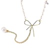 Necklace with bow from pearl, sophisticated pendant with tassels, fashionable chain for key bag , simple and elegant design