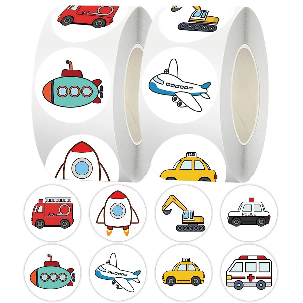 Набор наклеек для детей: мультяшные транспортные средства, самолеты, для планировщиков, для запечатывания, пленка-лента