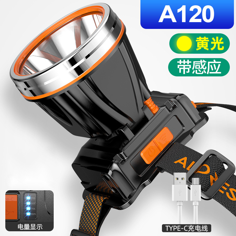Venta al por mayor en nombre de la lámpara de minero de inducción recargable led de luz fuerte para el hogar al aire libre, batería de larga duración, faro de batería de litio de luz fuerte
