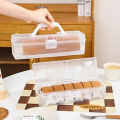 ロールケーキ包装箱を再利用して冷蔵保存収納ケースを保存します。