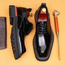 厚底皮鞋男款真皮2025新款英伦商务休闲结婚新郎开边珠亮面德比鞋