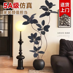 Artificial Green Plant Black Diamond Rubber Tree Indoor Living Room Large Potted High-End Light Luxury Bionic Fake Tree Plant Ornament