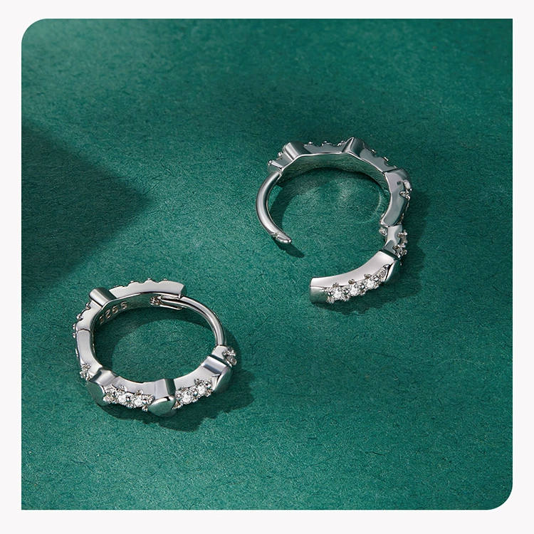 Genuine platinum утончённые серьги с цирконием в форме сердца, 925 пробы серебро, простой и элегантный дизайн