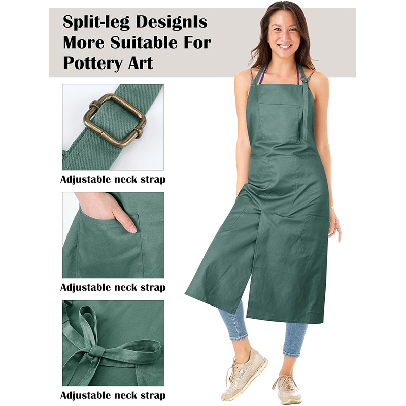 Amazon agua a prueba de aceite de poliéster lona delantal logo personalizado cerámica florista peluquería delantal de ropa de trabajo