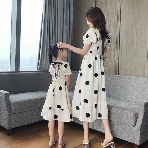 Mother-daughter parent-child clothing summer fashion new trendy dress Internet celebrity Korean version polka dot chiffon skirt one piece wholesale