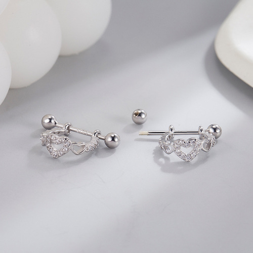Screw-on earrings, new trendy love earrings, niche design, advanced ear bone nails, cool ear buckles, light luxury earrings for women