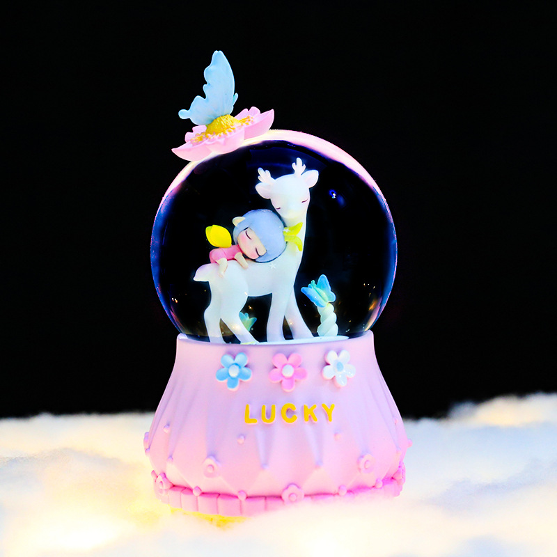 가을과 겨울 새로운 Senlu 크리스탈 볼 회전 오르골 장식품 크리 에이 티브 한 사슴은 뮤직 박스 생일 선물을 가지고 있습니다