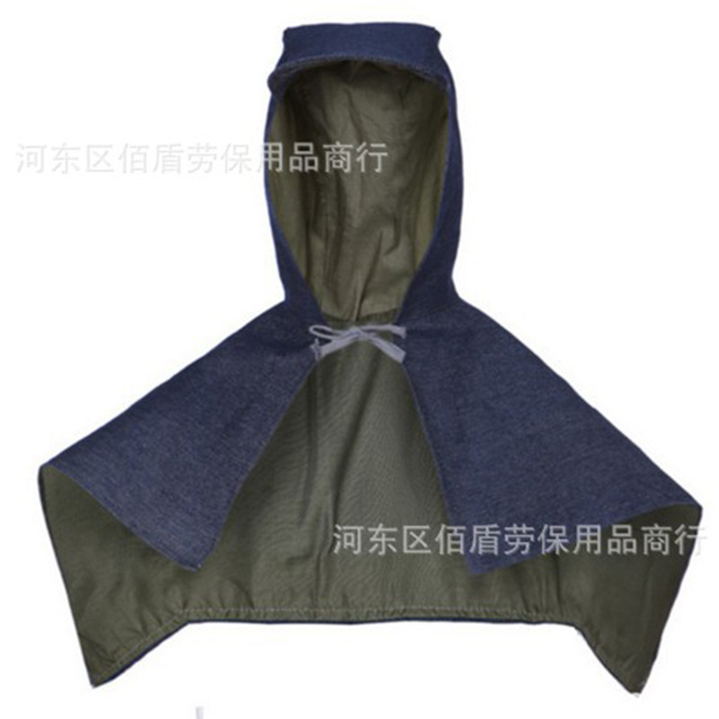 厂家直供牛仔防尘帽劳保帽套头帽双层带里披肩帽大披肩帽透气防尘