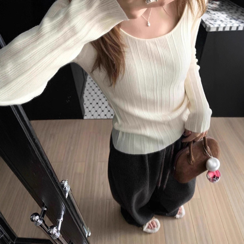 Korean Versatile Simple Solid Color Knitted Slim-Fit Long-Sleeve T-Shirt for Women Early Autumn New Skin-Friendly Base Shirt Top Korean Versatile Simple Solid Color Knitted Slim-Fit Long-Sleeve T-Shirt for Women Early Autumn New Skin-Friendly Base Shirt Top