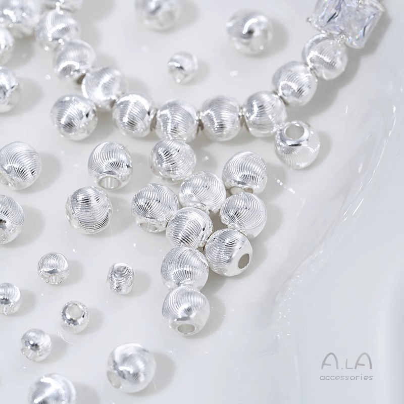 Wholesale Beaded Silver-Plated Fine-Textured Cat's Eye Faceted Brushed Round Beads DIY Pearl Bracelet Jewelry Spacer Beads