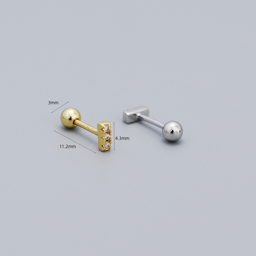 925 Sterling Silver Ear Needle Material 18K Real Gold Plated, Platinum Plated Plating Material 1 Pair 925 Sterling Silver Zircon Square Ear Studs
