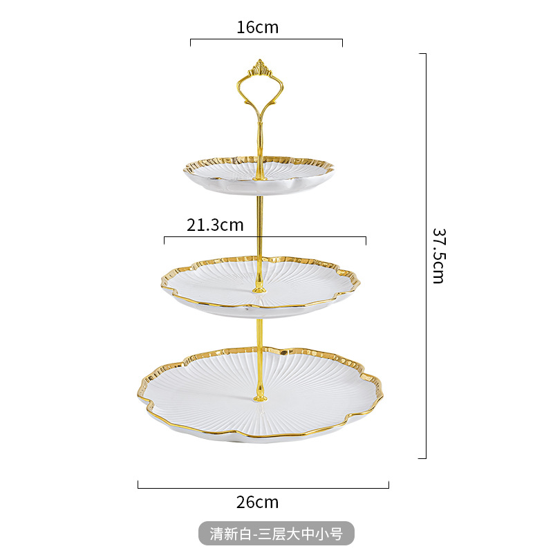 Nordic Golden Edge Light Placa de pastel de lujo moderna sala de estar mesa de café hogar plato de fruta multi-capa merienda postre decoración de la Mesa