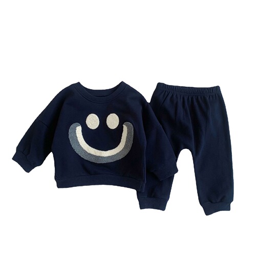 ins Korean style baby suit spring and autumn cartoon male and female baby fashion smiling face rainbow long-sleeved sweatshirt and trousers