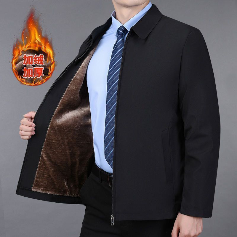 지퍼 스타일 [핫 세일] 라펠 재킷 - 블랙 - 벨벳