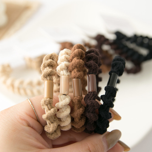 Pack of 2 Thick Threaded Milk Tea Hair Tie Cards, Versatile, High Elasticity, No Damage to Hair, Hair Tie Rubber Band Hair Accessory for Women